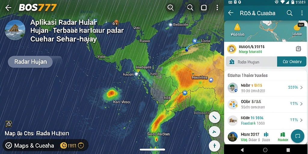 Tampilan antarmuka aplikasi BOS777 dengan peta radar hujan.