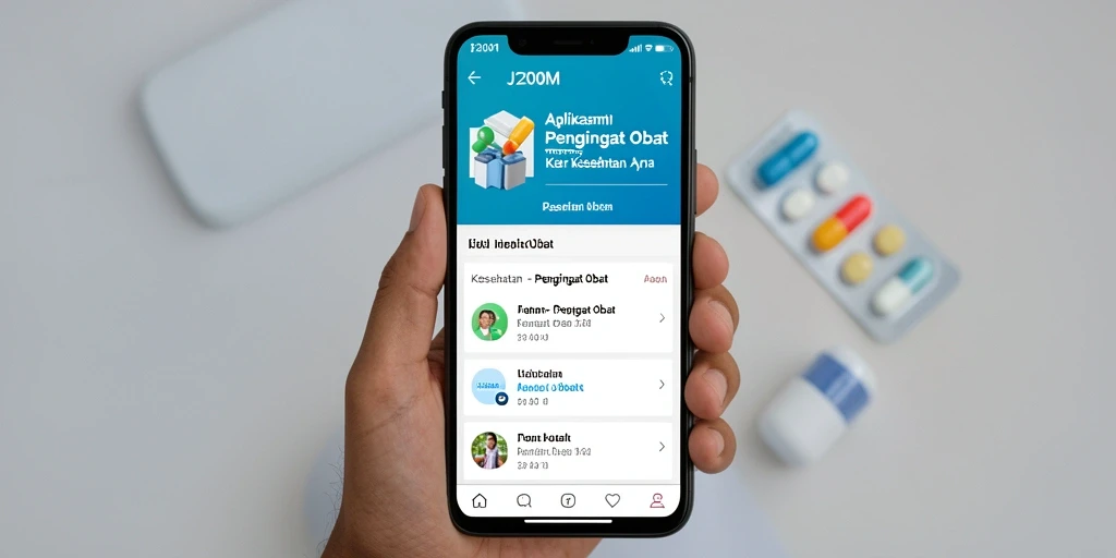 Antarmuka sederhana dan intuitif aplikasi J200M untuk pengingat obat.