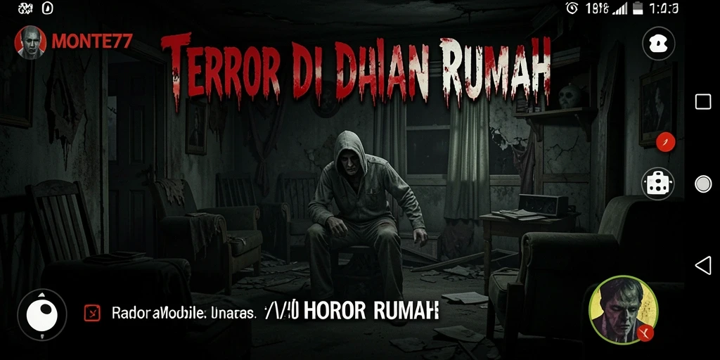Tampilan menakutkan dari game Horor Rumah MONTE77 dengan antarmuka yang misterius.